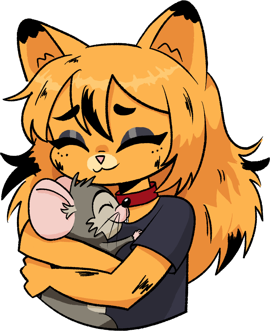 Marmalade hugging another CC0 mascot, Mewes